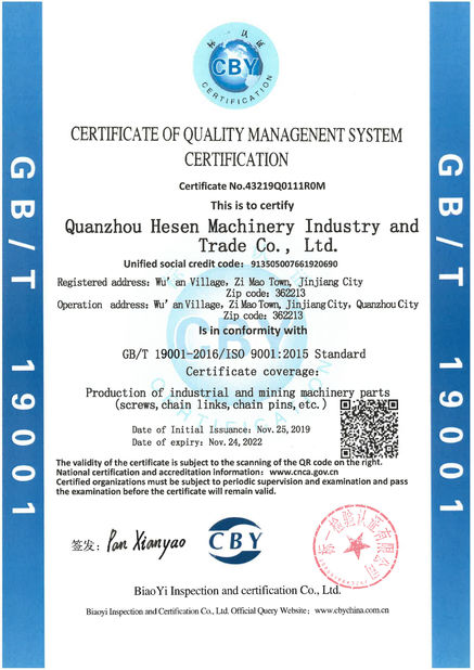 China Quanzhou Hesen Machinery Industry Co., Ltd. Zertifizierungen